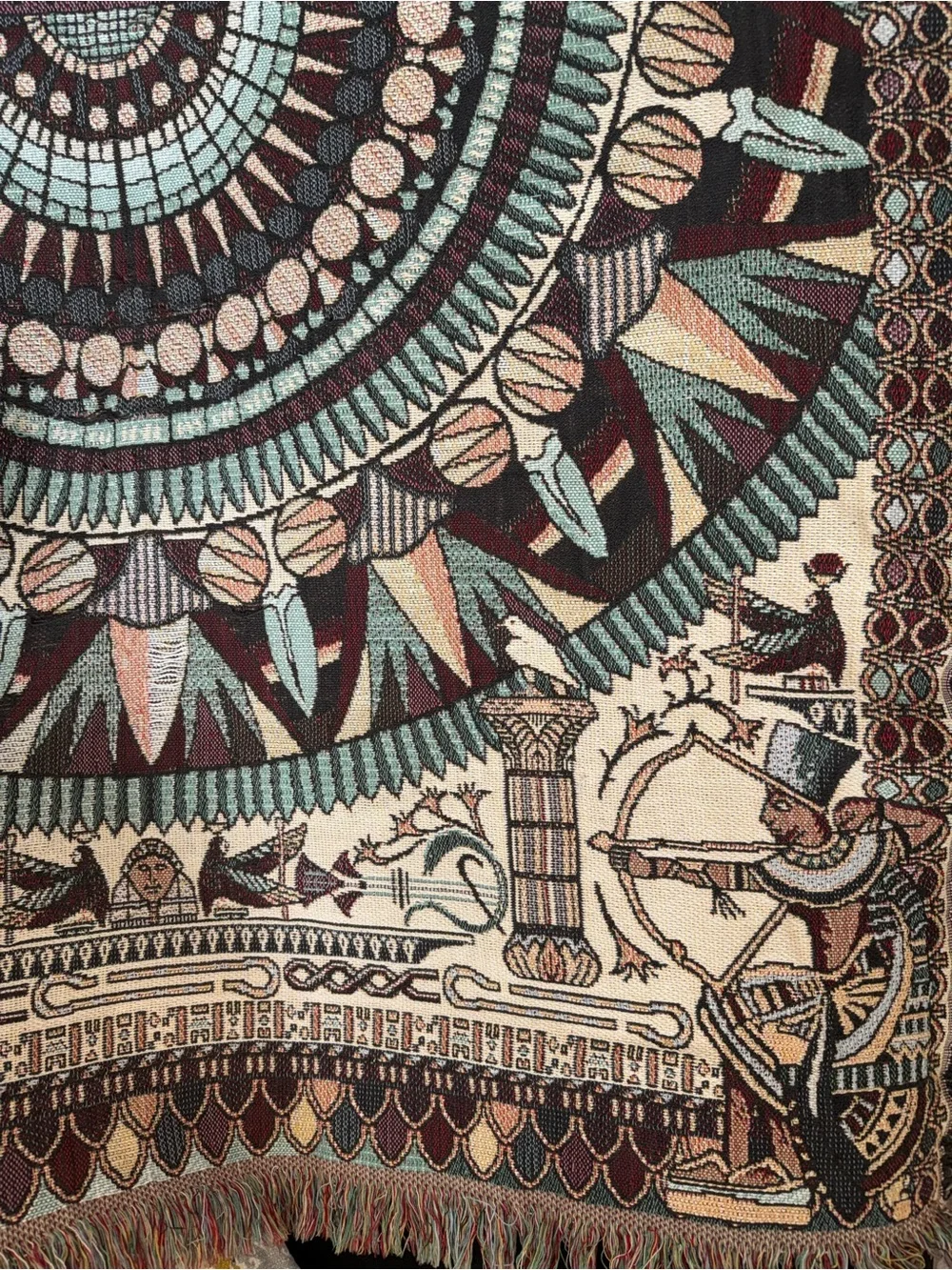 Egyptian theme Turquoise Brown lap Tapestry - crown crafts woven blanket